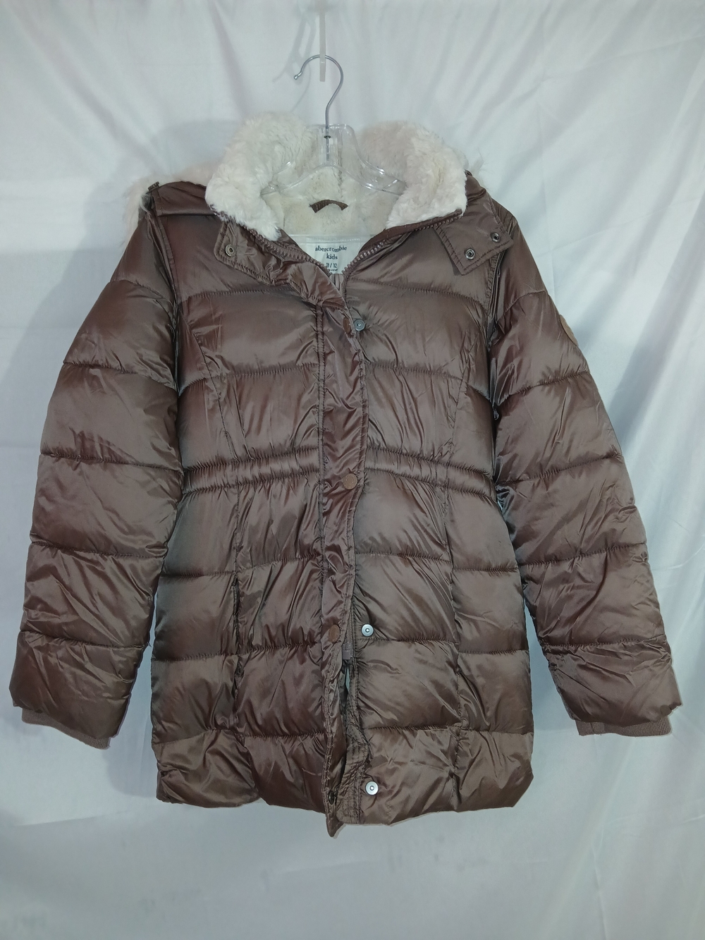 abercrombie kids Brown Quilted Puffer Jacket with Faux Fur Hood